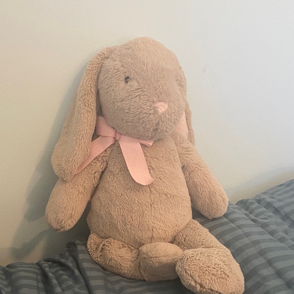 Pottery Barn Kids Tan Stuffed Bunny with Pink Bow